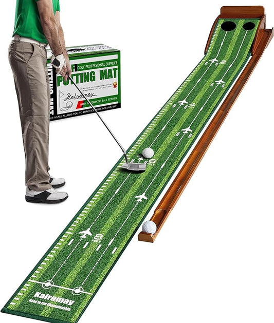 Putting Green Indoor Golf Putting Mat – Easy to Assemble with Automatic Ball Return, Wrinkle-Free Close to Real Green Speed, Suitable for Office, Recreation Room, Patio – Ideal Gift