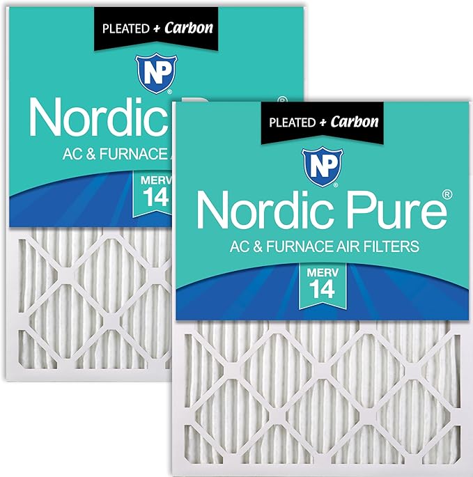 Nordic Pure 16x20x1 (15 1/2 x 19 1/2 x 3/4) Pleated Air Filters MERV 14 Plus Carbon 2 Pack
