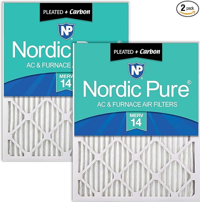Nordic Pure 14x24x1 (13 3/4 x 23 3/4 x 3/4) Pleated Air Filters MERV 14 Plus Carbon 2 Pack
