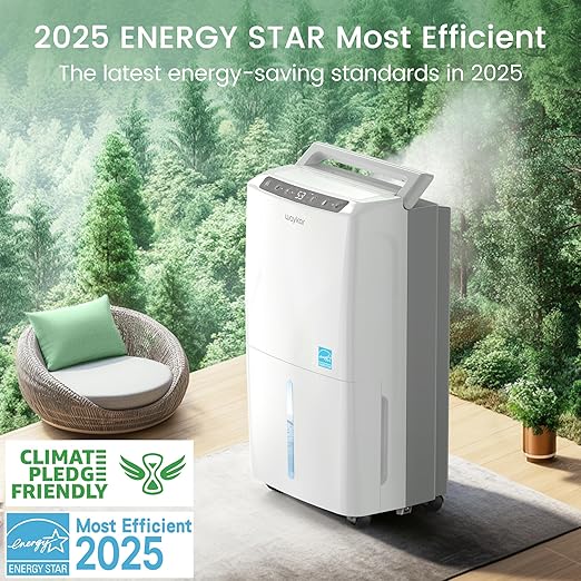 Waykar 2000 Sq. Ft Most Efficient Energy Star 2025 Dehumidifier for Home and Basement with Auto or Manual Drainage, Quiet 33dB Operation, 0.6 Gallon Water Tank Capacity