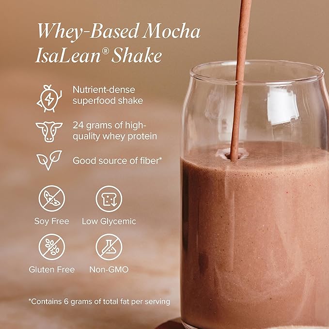 IsaLean Protein Shake - Complete Superfood Meal Replacement for Maintaining Healthy Weight and Lean Muscle Growth with 24 Vitamins and Minerals - 29.6 oz - 14 Meal Canister (Mocha) - Canister-FlexoryFit