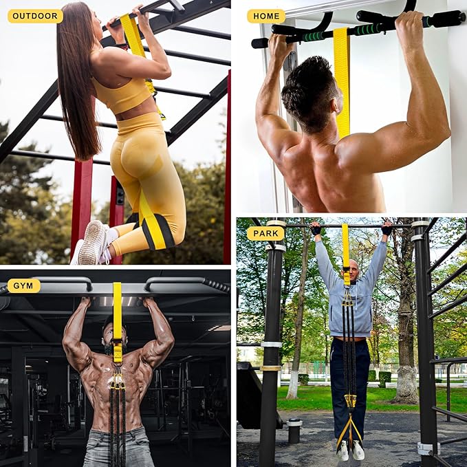 HPYGN Pull Up Assistance Bands, Heavy Duty Resistance Band for Pull Up Bar, Adjustable Weight/Size with Fabric Feet/Knee Rest, Bands for Pull Up Assist for Strength Training, Pull Up Assist Band-FlexoryFit