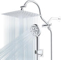 Hibbent 12'' All Metal Shower Head, High Pressure Rainfall Shower Head, Handheld Showerhead Combo, 12'' Adjustable Curved Shower Extension Arm, 10-Spray, 71'' Hose, Adhesive Showerhead Holder, Chrome
