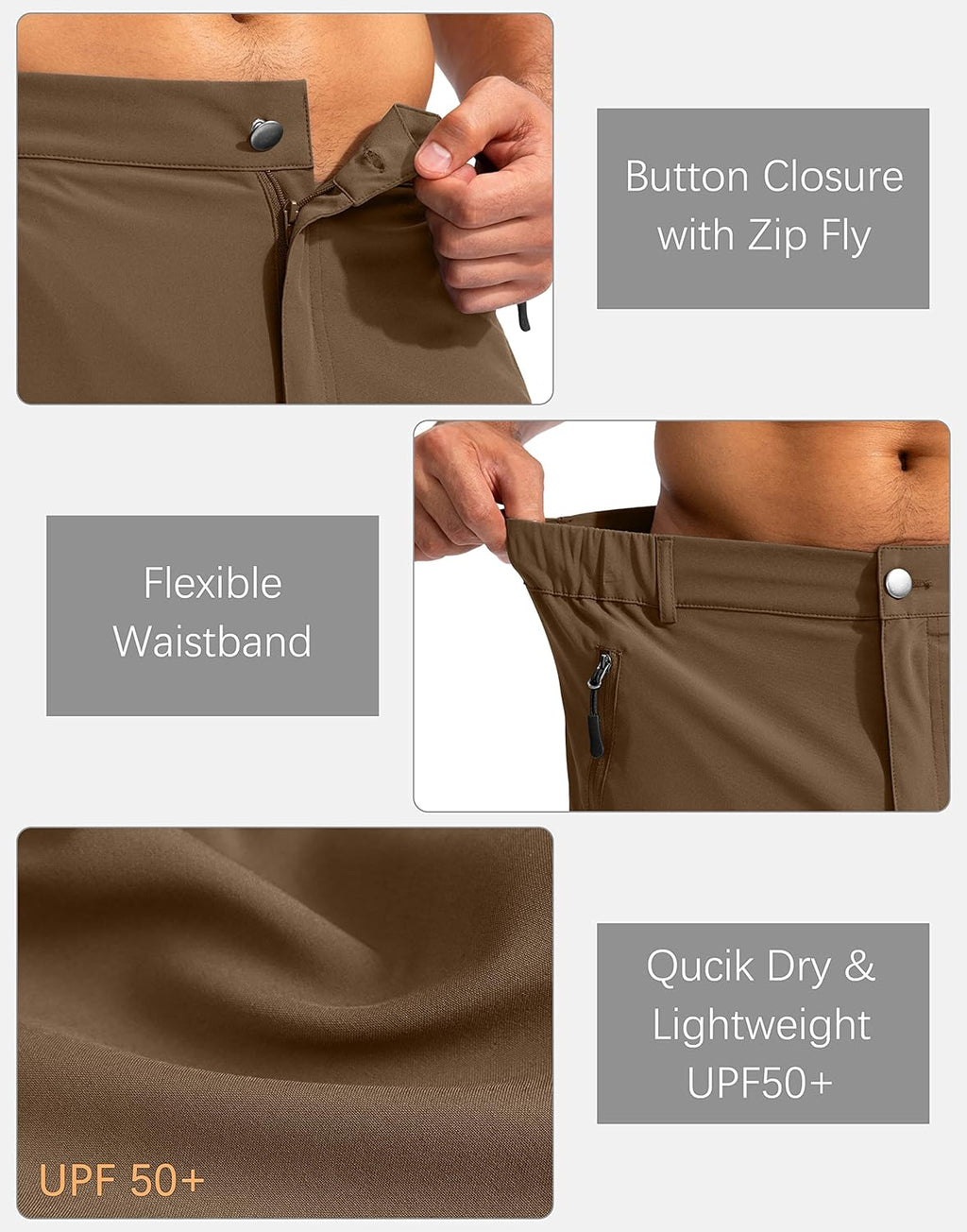 Pudolla Men's Hiking Cargo Shorts 9" Lightweight Outdoor Work Shorts for Men Travel Golf Camping Casual with 5 Zipper Pockets