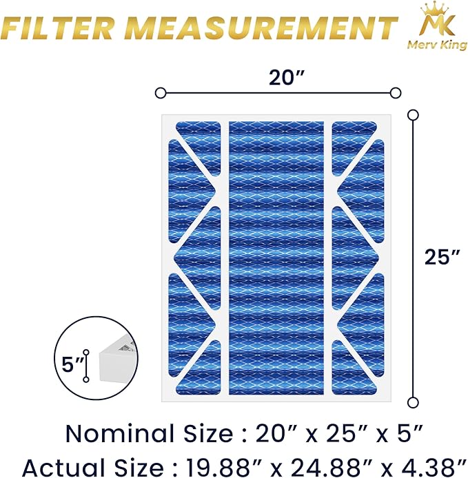 MervKing 20x25x5 Air Filter Actual Size: 19.88" x 24.88" x 4.38" MERV 11 MPR 1000-1200 | MADE IN USA | 4-Pack | Pleated HVAC AC Furnace Replacement