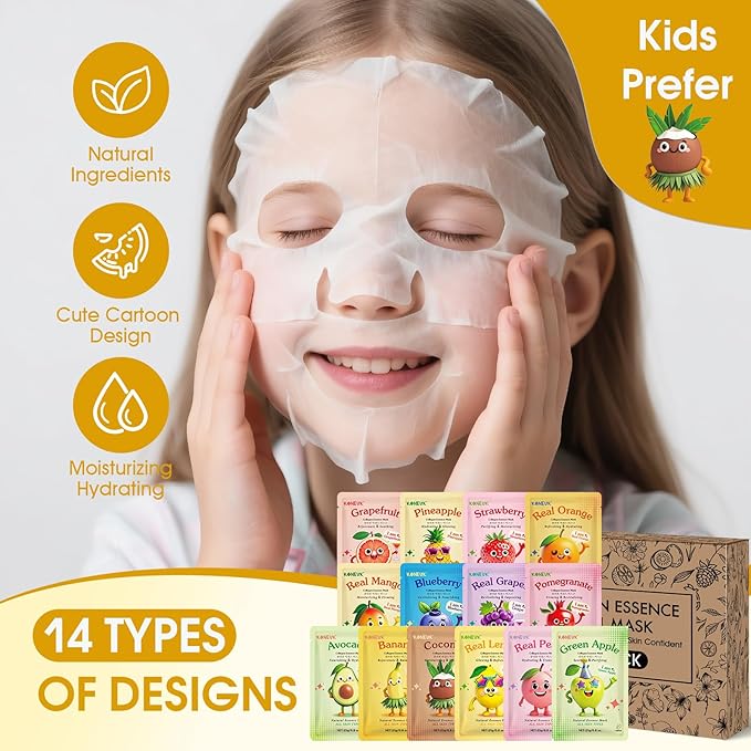 126 Pack Sheet Hydrating Face Masks Skincare for Women, Bulk Fruit Face Mask Skin Care for Kids, Facial Masks Set for All Skin Types, Christmas Birthday Gifts, Spa Party Supplies for Girls Teens-FlexoryFit