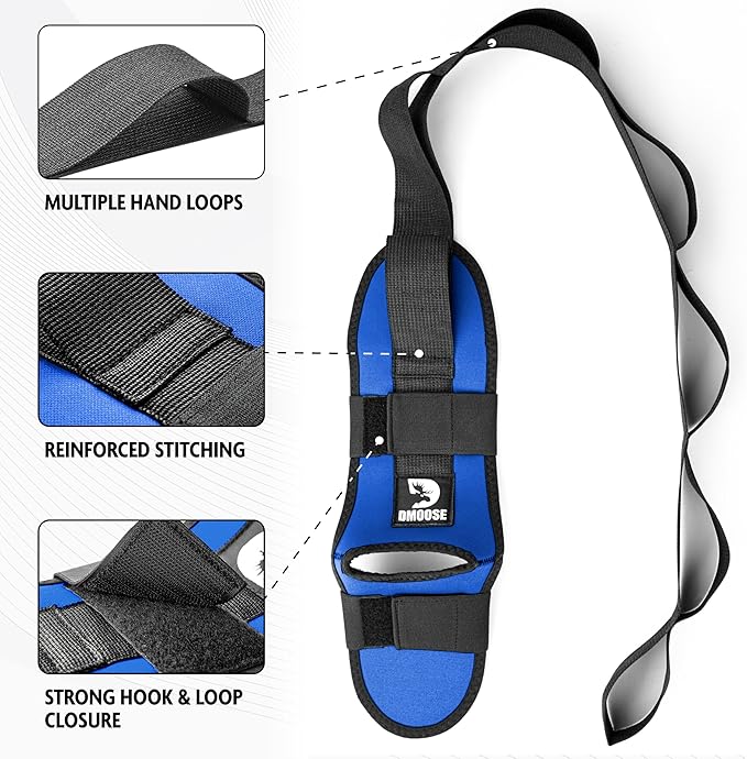 DMoose Fitness Foot & Calf Stretcher with Adjustable Padded Stretching Strap for Plantar Fasciitis, Hamstring, Heel Spurs and Achilles Tendonitis Relief - Yoga Leg Stretch Strap for Flexibility-FlexoryFit