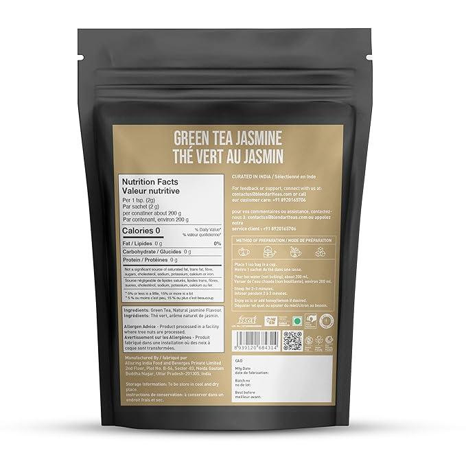 Jasmine Green Tea Bags, 100 Counts, Mountain Loose Leaf Green Tea, Flavored, Delightful Aroma, Sugar Free, 100% Natural Gluten Free, Medium Caffeine Brew As Hot, Cold Or Iced Tea-FlexoryFit