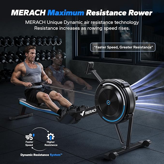 MERACH Rowing Machines for Home, Adjustable Air Resistance Professional Indoor Rowing Machine, Ergonomic Comfort Seat, Performance Monitor and Device Holder, Easy Storage-FlexoryFit