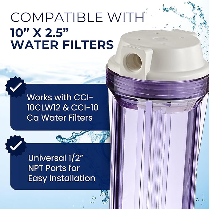 IPW Industries, Inc. - Compatible Water Pur Style Company (CCI-10CLW12) Filter Canister and (CCI-10-Ca) Carbon Block Filters - 1/2" NPT Ports for Water Filtration