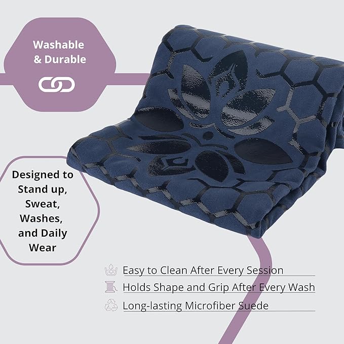 Clever Yoga Non-Slip Hot Yoga Towel – Non-Slip Grip for Hot Yoga, Sweat Absorbent, Honeycomb Silicone Grip, Stays Flat – Ideal for Pilates, Travel, Washable & Lightweight - Dark Blue-FlexoryFit