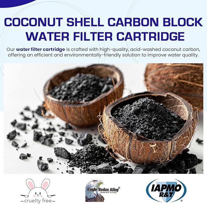 Crystal Quest 5-Micron Carbon Block Filter Cartridge - 2-7/8” x 20” - Coconut-Based Activated Carbon - Reduces Sediment and VOC’s - Sustainable Filtration