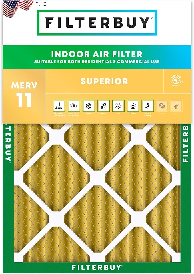 Filterbuy 20x24x2 Air Filter MERV 11 (MPR 1200) Allergen Defense Replacement (1-Pack), Electrostatic Pleated HVAC AC Furnace Filters, Made in USA (Actual Size: 19.38 x 23.38 x 1.75)