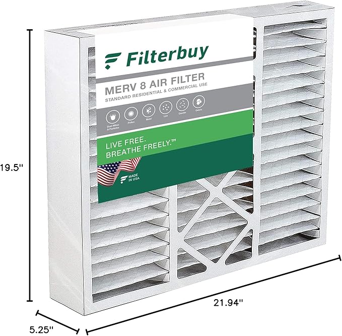 Filterbuy 20x22x5 Air Filter MERV 8 (MPR 700) Dust Defense Replacement (1-Pack), Pleated HVAC AC Furnace Filters for Amana, Goodman, Nordyne, & Five Seasons (Actual Size: 19.50 x 21.94 x 5.25)