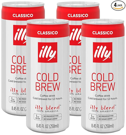 illy Ready To Drink Coffee - Cold Brew Cans - 100% Arabica Coffee - Smooth & Refreshing Taste - Convenient, Easy to Carry Coffee Drink – No Preservatives - 8.5 oz. (Pack of 4)-FlexoryFit