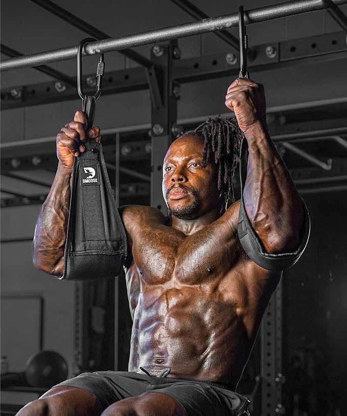DMoose Fitness Hanging Ab Straps for Pull Up Bar & Core Strength Training - Soft Padded Exercise Straps for Ab Swing & Leg Raises, Hang Bar Strap with 2 Steel Carabiners - Abs Equipment for Home & Gym-FlexoryFit