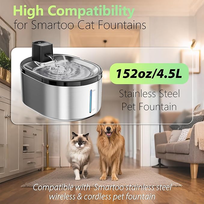 6+6 Pcs Cat Water Fountain Filters Replacement Compatible with Smartoo 152oz/4.5L Wireless Cat Fountain, Pet Water Fountain Filter with Pre-Filter Sponges
