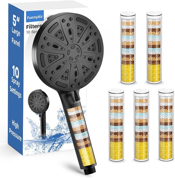 Filtered Handheld Shower Head, 9 Spray Modes High Pressure, 5 Replacement by FunnyAir