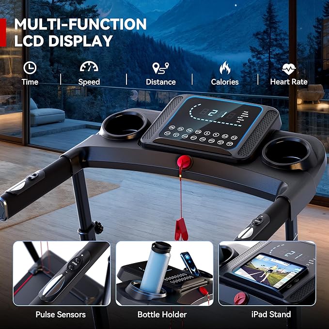8.7MPH Incline Treadmill for Running and Walking, 3.5HP Quiet BLDC Treadmills for Home with Double Deck Technology, 350 lbs Weight Capacity, APP, Heart Rate-FlexoryFit
