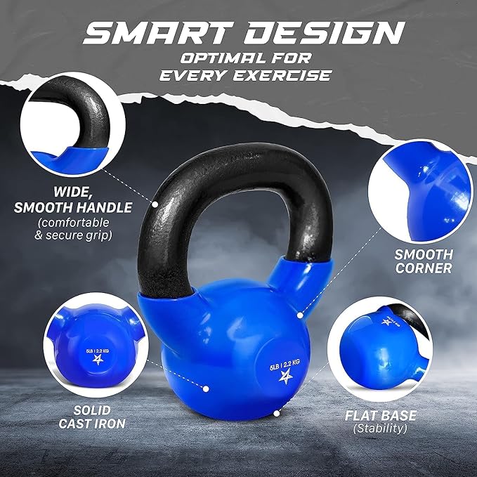 Yes4All 5-100 LB Kettlebells Vinyl Coated Cast Iron for Dumbbell Weights Exercises, Gym, Fitness, Full Body Workout Equipment Push up, Grip and Strength Training-FlexoryFit