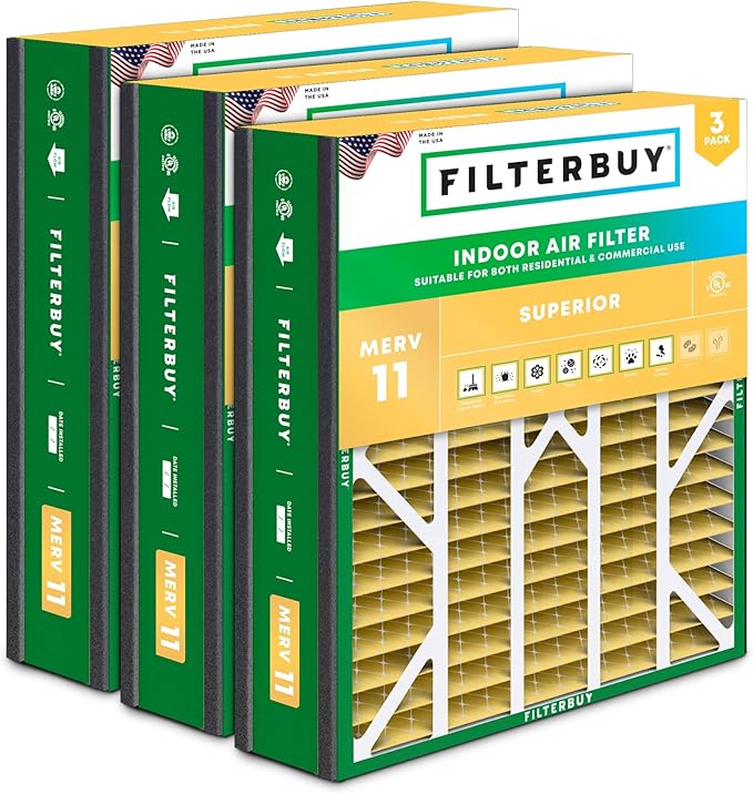 Filterbuy 20x25x5 Air Filter MERV 11 (MPR 1200) Allergen Defense (3-Pack), Pleated HVAC AC Furnace Filters for Trion Air Bear, Generalaire, Skuttle, and More (Actual Size: 19.63 x 24.13 x 4.88)