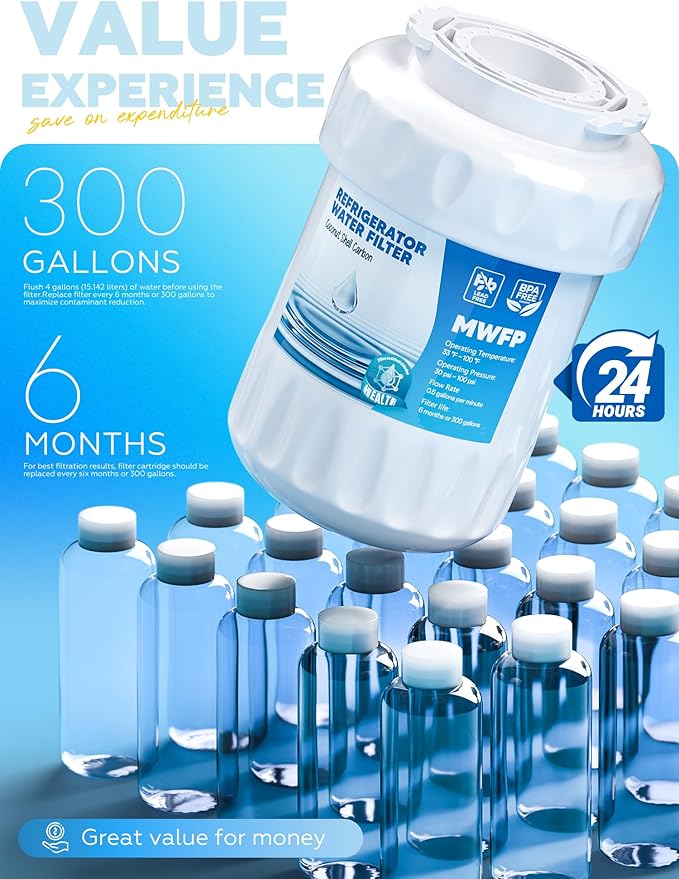 RWF0600A Water Filter, Fit for MWF GE Water Filter, GE MWF, SmartWater MWFP, MWFA, GWF, HDX FMG-1, WFC1201, RWF1060, 197D6321P006, Kenmore 9991, 2packs By AVXBYR