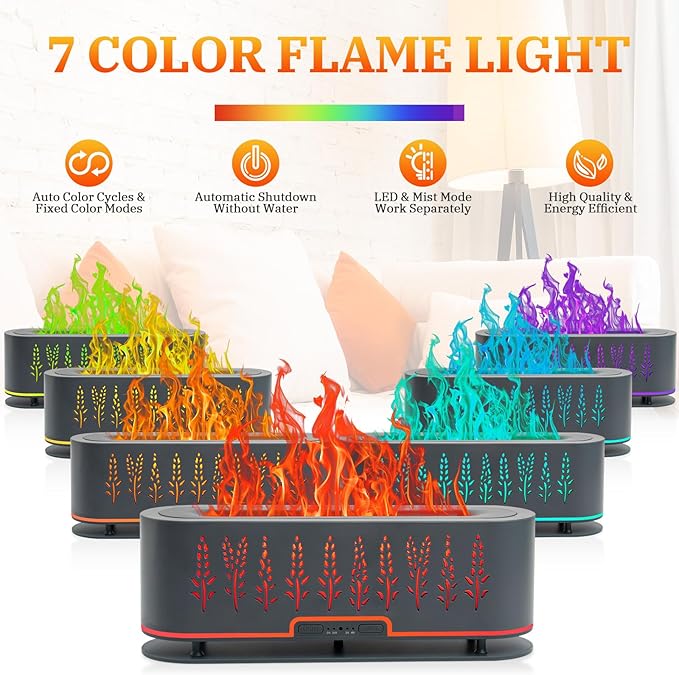 Essential Oil Diffusers, Flame Air Diffuser, 200ml Aromatherapy Diffuser with 2 Mist Mode 4 Timer Up & Waterless Auto-Off Protection for Bedroom Home, Office(Wheat-Gray)