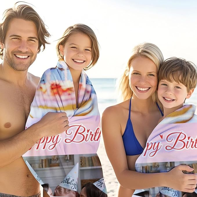 JML Birthday Gifts for Mom Dad Daughter Son, Personalized Beach Towel with Photo Text, Custom Beach Towel Gift for Mother's Day, Anniversary, Family Day, Summer Holiday, Vacation-FlexoryFit