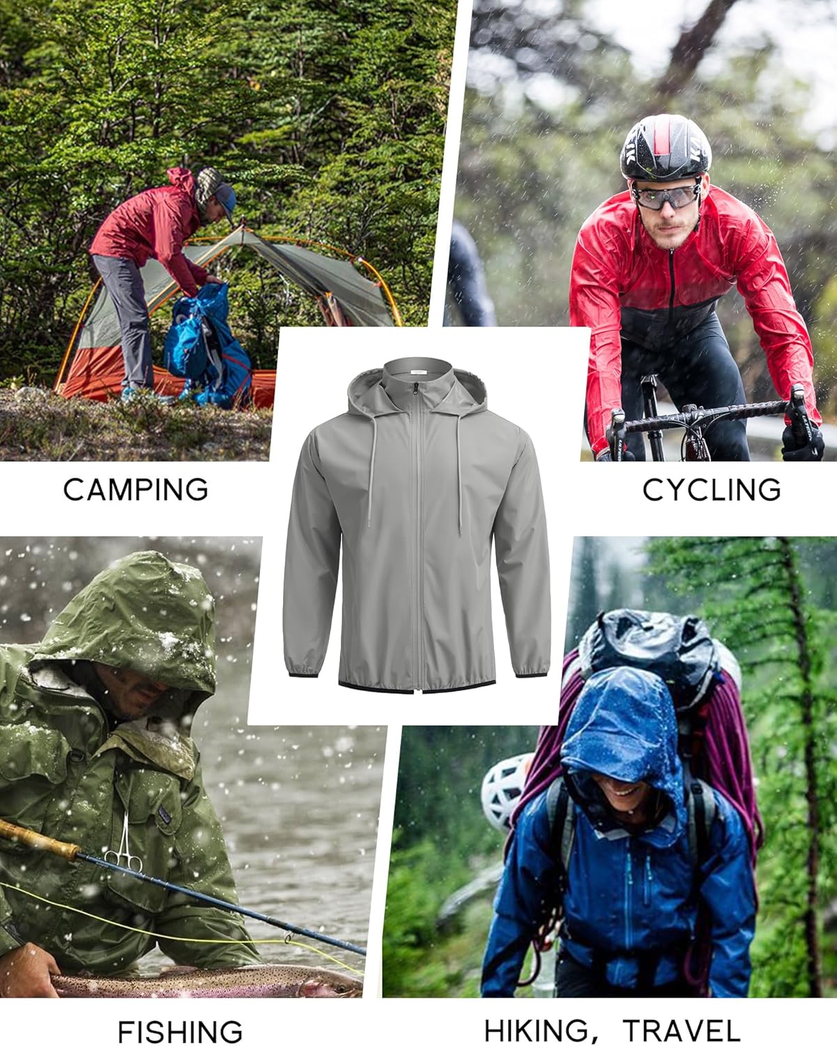 COOFANDY Men's Packable Rain Jacket Lightweight Waterproof Raincoat with Hood Travel Hiking Golf Windbreaker