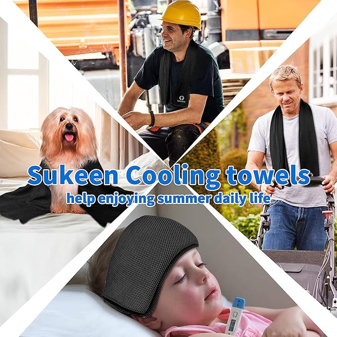 Sukeen 4Pack Cooling Towel (40"x12") for Neck and Face, Soft & Breathable Chilly Sports Towel, Quick-Drying Sweat Absorbing Cooling Neck Wraps with Cooling Tech. for Yoga, Sport, Running, Workout-FlexoryFit