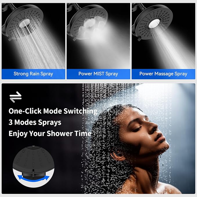 Filtered Shower Head- 8 Inches High Pressure Fixed Rain Showerhead with Filter - filtro para ducha de baño (Matt Black)
