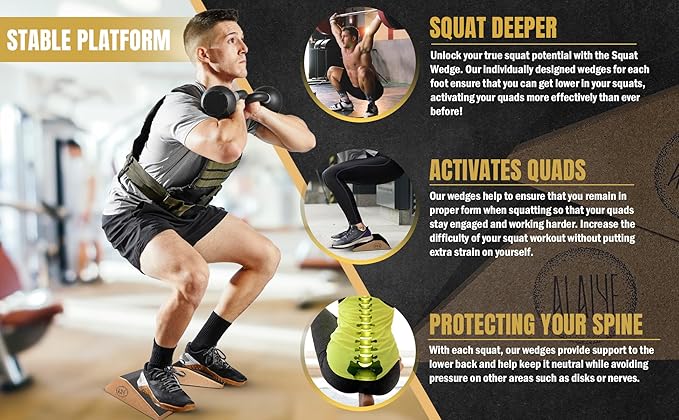 Squat Wedge Blocks - Pack of 2 Non-Slip Slant Board for Legs, Ankle, Calf Stretching - Squat Ramps for Lower Body Strength, Heel Elevation, Planks, Yoga with Bag & 30 Day Squat Challenge Chart-FlexoryFit