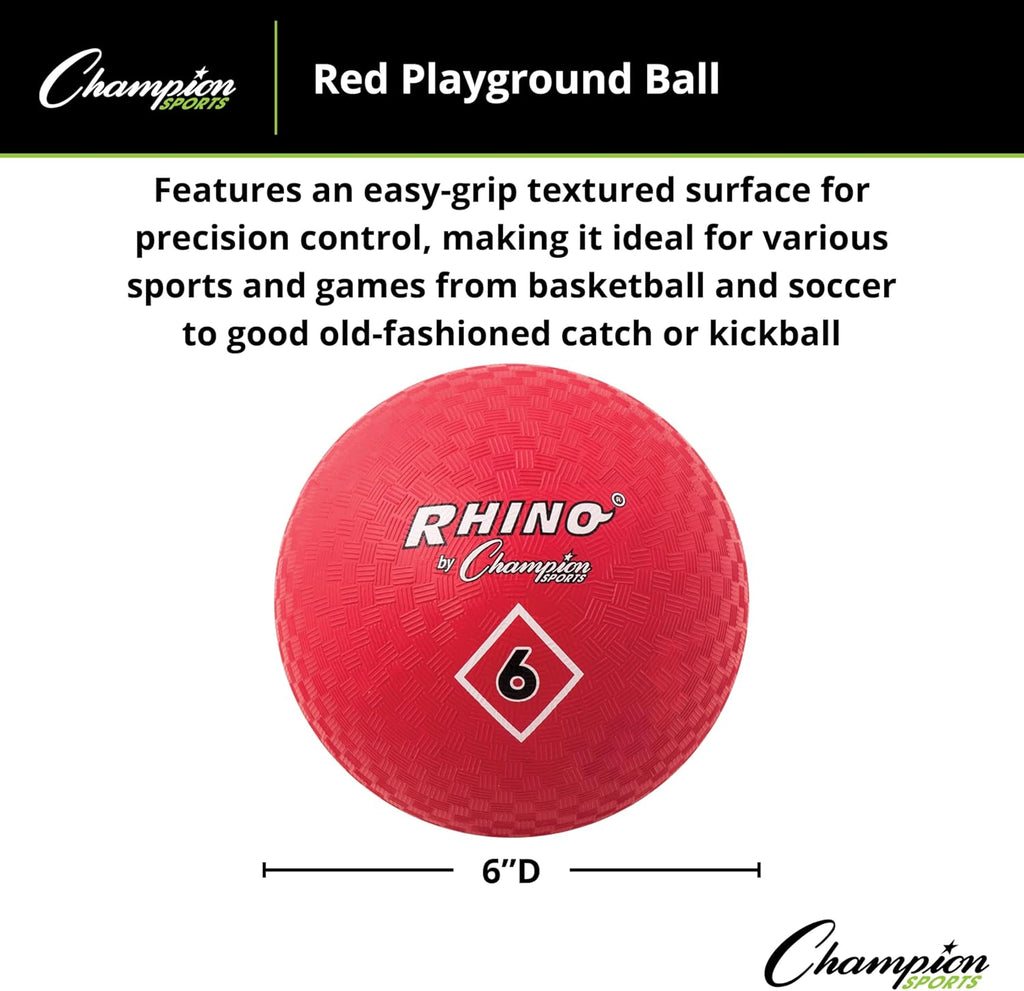 Champion Sports Playground Ball – High-Bounce 2-Ply Construction, Durable Red Ball for Throwing, Catching & Kicking - Multiple Sizes (5", 6", 7", 10", 13", 16")