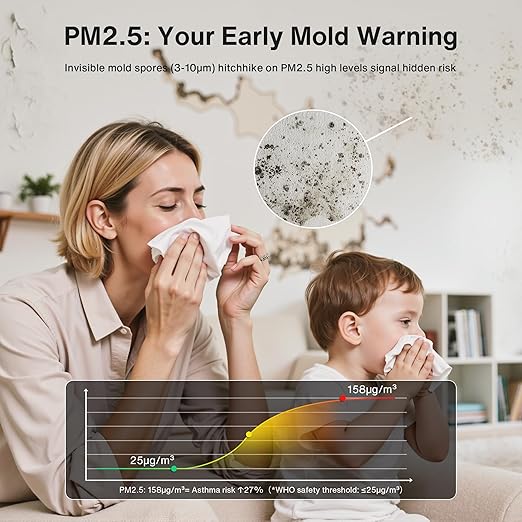 bonoch 16 in 1 Air Quality Monitor Indoor 7" Display 9 AQI+7 AQI Alerts Air Quality Tester for CO2, TVOC, PM2.5 PM1.0 PM10, HCHO, Temperature Humidity AQI & Time, Air Quality Meter for Home-Black