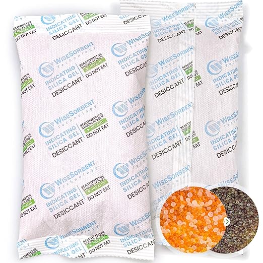 5Pcs 200g Desiccant Packs, Indicating Silica Gel Packets, Rechargeable Desiccant Bags, Silca Gel Moisture Absorbers for Storage, Desiccant for Gun Safe, 3D Printer