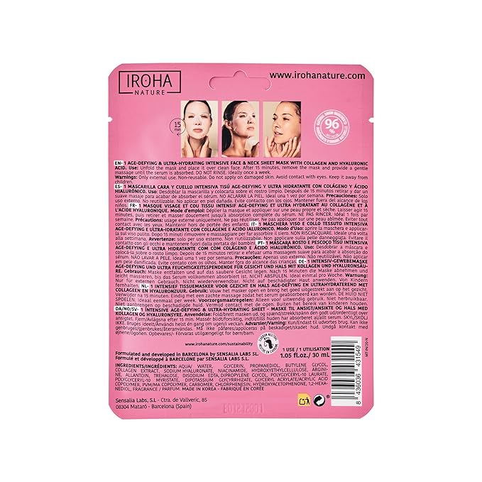 IROHA NATURE Face Masks - Packs for Better Skin (Pack of 5, Anti-Aging Face & Neck Tissue Mask with Collagen (96% Natural Ingredients))-FlexoryFit