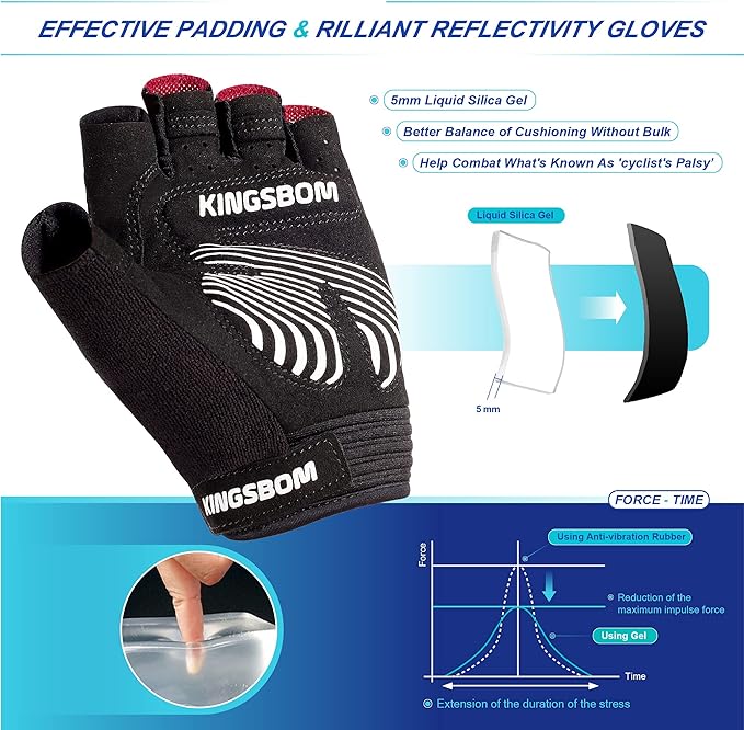 KINGSBOM Breathable Cycling Gloves, Shock-Absorbing Bike Gloves with Light Silicone Gel Pad, Anti-Slip Bicycle Gloves for Men and Women-FlexoryFit
