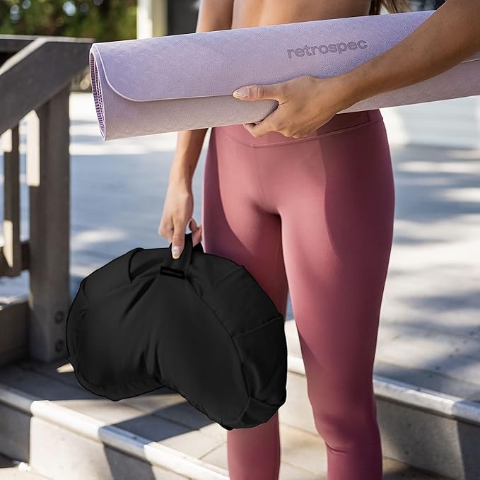 Retrospec Sedona Zafu Meditation Cushion Filled w/Buckwheat Hulls - Yoga Pillow for Meditation Practices - Machine Washable 100% Cotton Cover & Durable Carry Handle, Crescent, Black-FlexoryFit