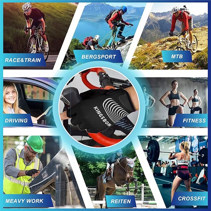 KINGSBOM Breathable Cycling Gloves, Shock-Absorbing Bike Gloves with Light Silicone Gel Pad, Anti-Slip Bicycle Gloves for Men and Women-FlexoryFit