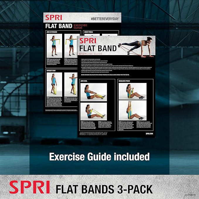 SPRI Flat Bands 3-Pack - Resistance Band Kit Set with 3 Levels of Resistance - Exercise Bands for Strength Training, Flexibility, & Body Workout - Versatile Fitness Tool - Light, Medium, and Heavy-FlexoryFit