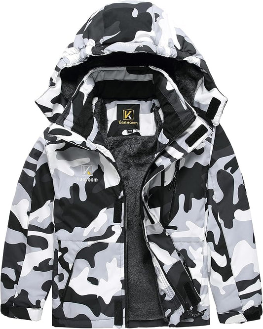 Keevoom Boys Winter Coat Ski Jacket Windproof Kids Snowboard Warm Fleece Snow Coat Waterproof Outdoor Hooded Ski Coats-FlexoryFit