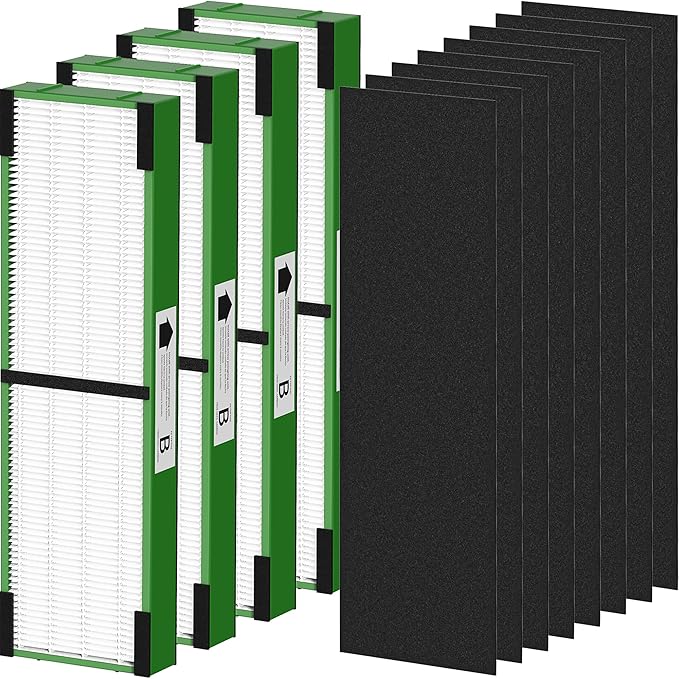 FLT4825VO HEPA Toxin Clear Filter B Replacement Compatible with G-Guardian AC4825, AC4300, AC4850, AC4880, AC4900, CDAP4500, AP2200 Air Purifier, 4 True HEPA Filters & 8 Carbon Pre-Filters, Green