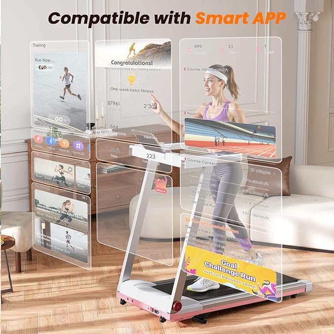 Treadmills for Home, 4-in-1 Foldable Treadmill with Incline, 300 LBS Capacity Running Treadmills for Home Small Spaces with Handles, 3.0 HP Folding Treadmill with Smart APP-FlexoryFit