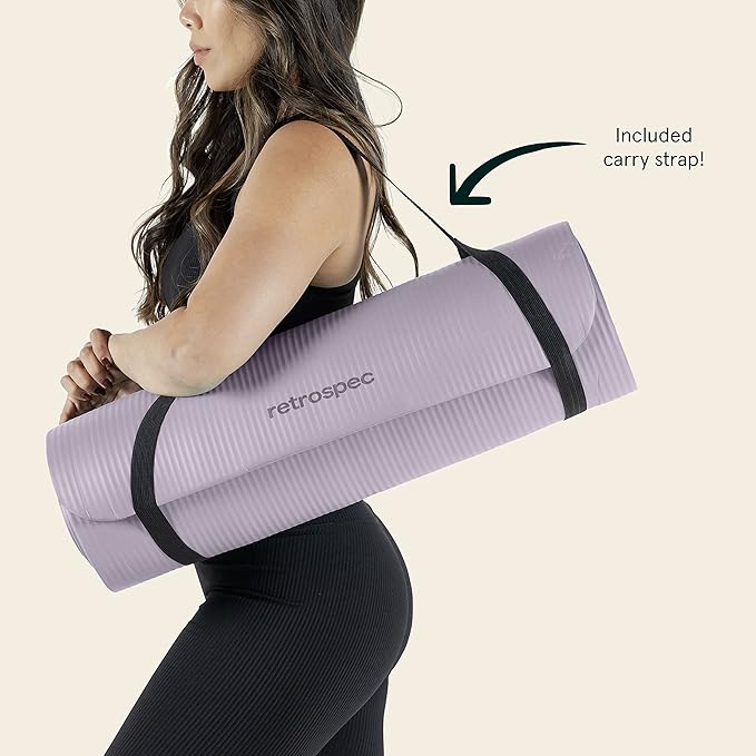 Retrospec Solana Yoga Mat 1/2" Thick w/Nylon Strap for Men & Women - Non Slip Exercise Mat for Yoga, Pilates, Stretching, Floor & Fitness Workouts-FlexoryFit
