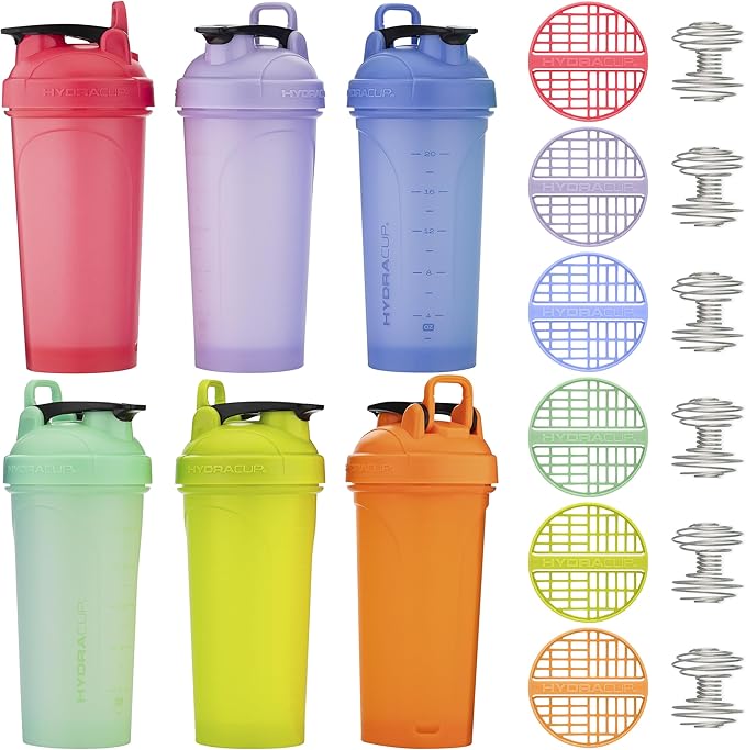 Hydra Cup ProFlow Shaker Bottles 6-Pack (28oz) | Protein Shaker Cups with Whisk Ball, Leak-Proof Lid, Hidden Carry Handle | BPA-Free Gym Mixer for Protein Powder, Mixing Supplements, Pastel Colors-FlexoryFit