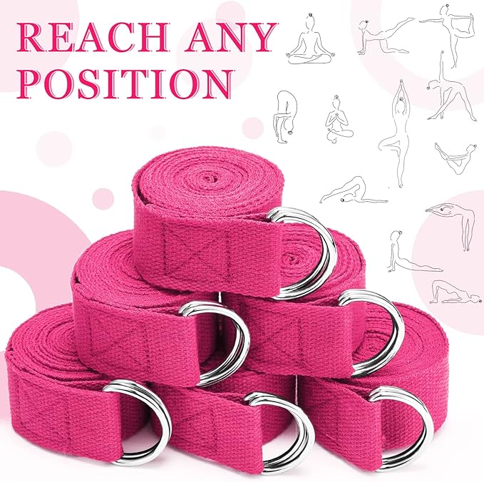 Leyndo 24 Pieces Yoga Strap Stretching Pilates Exercise Adjustable Straps 6 ft Non Elastic Yoga Belt with Adjustable D Ring Buckle for Pilates Gym Workouts Fitness-FlexoryFit