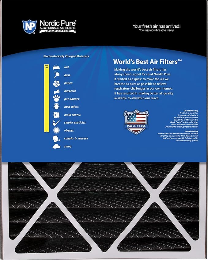 Nordic Pure 20x25x5 (19_3/4 x 24_1/4 x 4_7/8) Air Bear AC Filter Replacement MERV 10 Pleated + Carbon 2 Pack