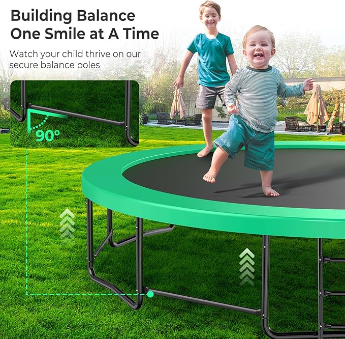 10 12 14 15 16FT Outdoor Trampolines for Kids and Adults, Pumpkin Trampoline with Curved Poles, Recreational Trampoline with Basketball Hoop and Safety Enclosure Net for Kids and Adults-FlexoryFit