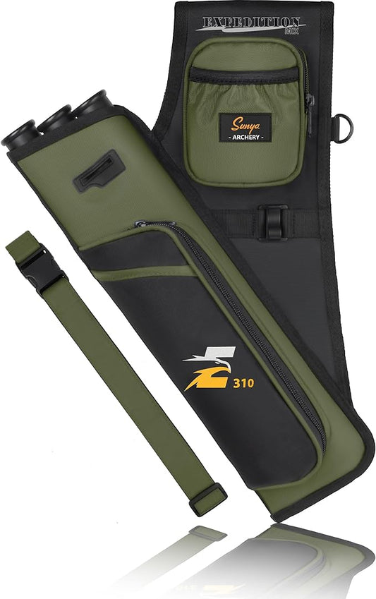 SUNYA Archery Hip Quiver for Arrows. Includes 3 Tubes Arrow Holder, Accessories Pockets and Waist Belt. Fit for Compound and Recurve Bow Practice.