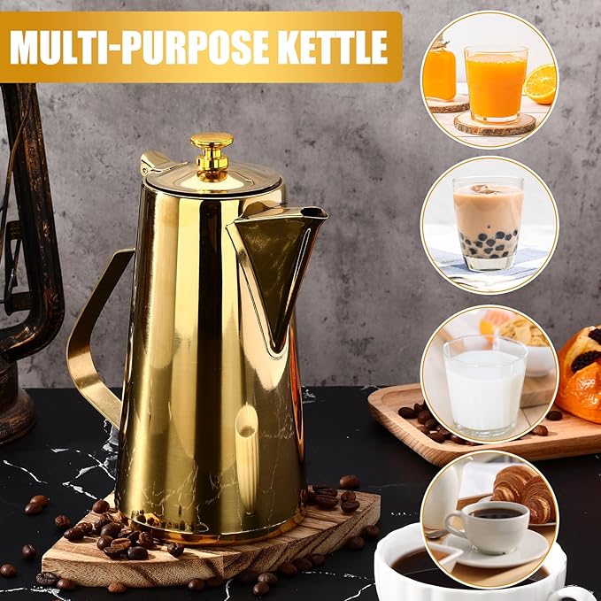Honeydak 3 Pcs Stainless Steel Pitcher with Lid 1.5 Liter Stainless Steel Kettle Metal Cold Water Pitcher Large Capacity Tea Kettle Jug Beverage Dispenser Handle for Home Restaurant(Gold)